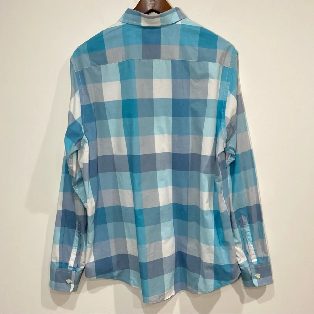 Banana Republic Men's Blue Plaid Button Down Soft Wash Slim Fit Size Large
